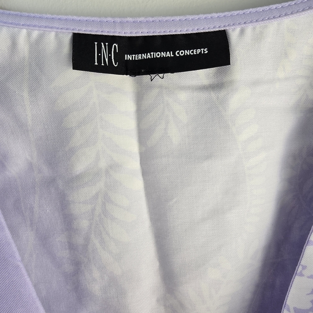 I.N.C. Floral Lavender Dress with Tie Front Size L 100% Cotton - Picture 8 of 16